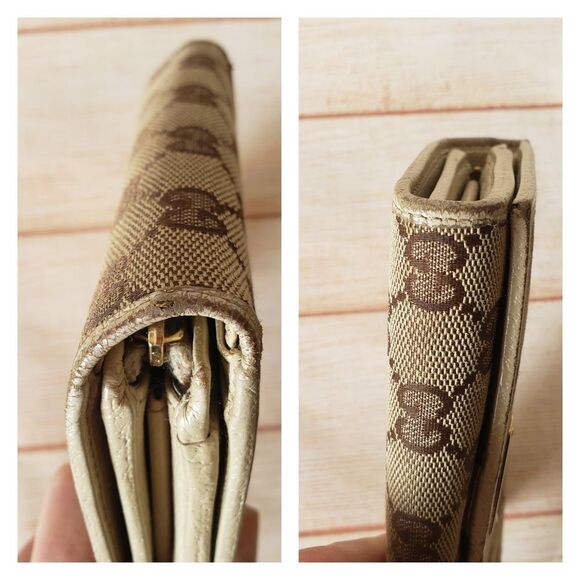 Authentic Gucci Signature Logo Fabric Leather Compact Bifold Wallet Unisex Box - Picture 6 of 16